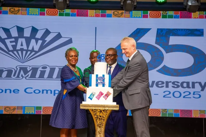 • Mr Ahi (second from left), Mr Parent (third from left), Mr Born (fourth from left), and Mrs Duplan, Board Chairperson (left), cutting the anniversary cake